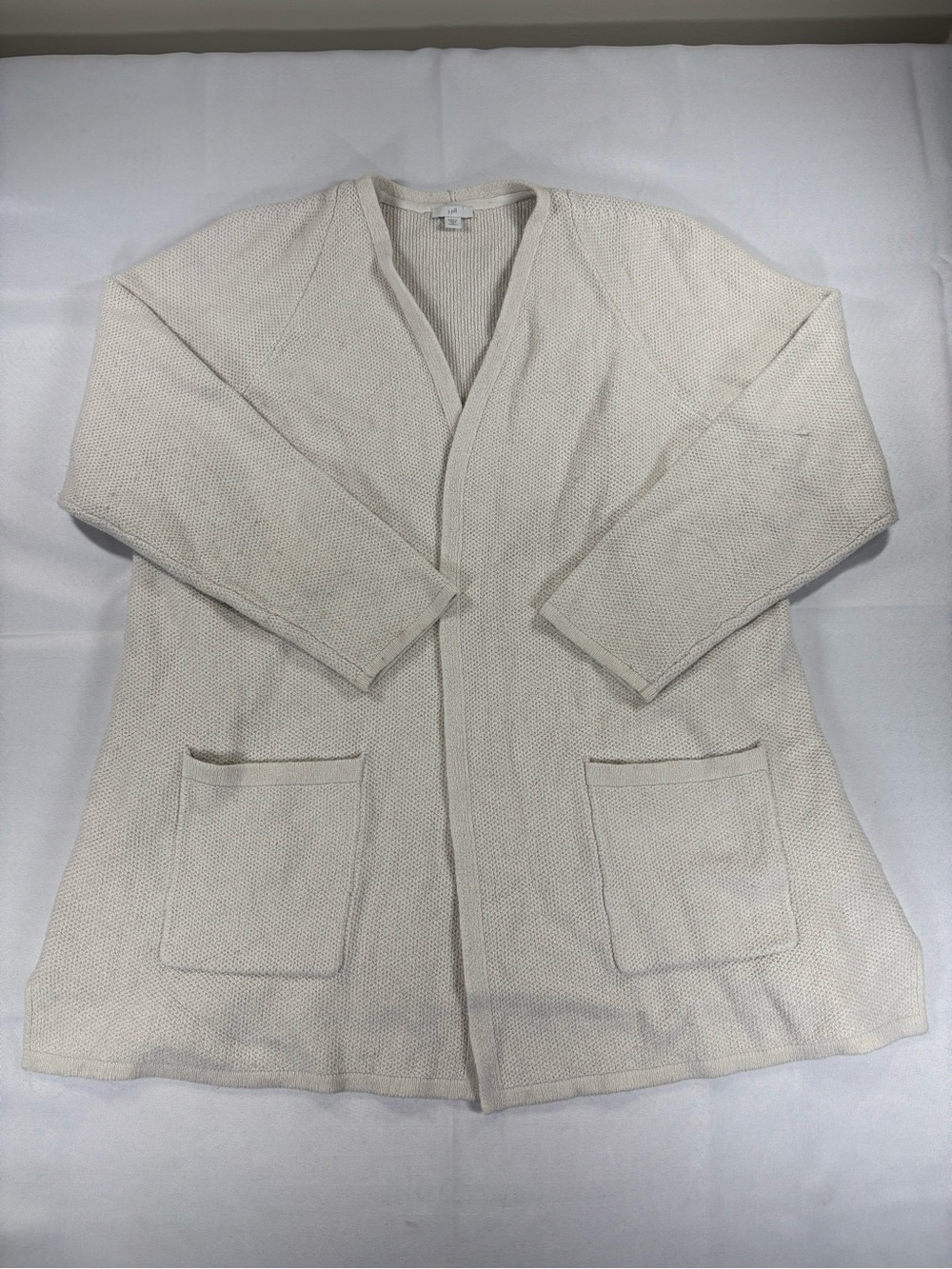 J.Jill Women’s 2X Cream Open Front Knit Cardigan Longline Pockets